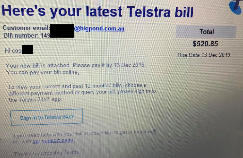 Telstra Phishing Email
